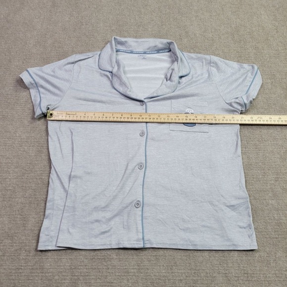 Life Is Good Pajama Top Womens Large Gray Button Front Short Sleeve Sleepwear - Picture 6 of 8